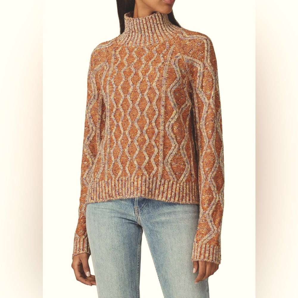 Louna Orange Multi Color Knit Turtle Neck Sweater - Small